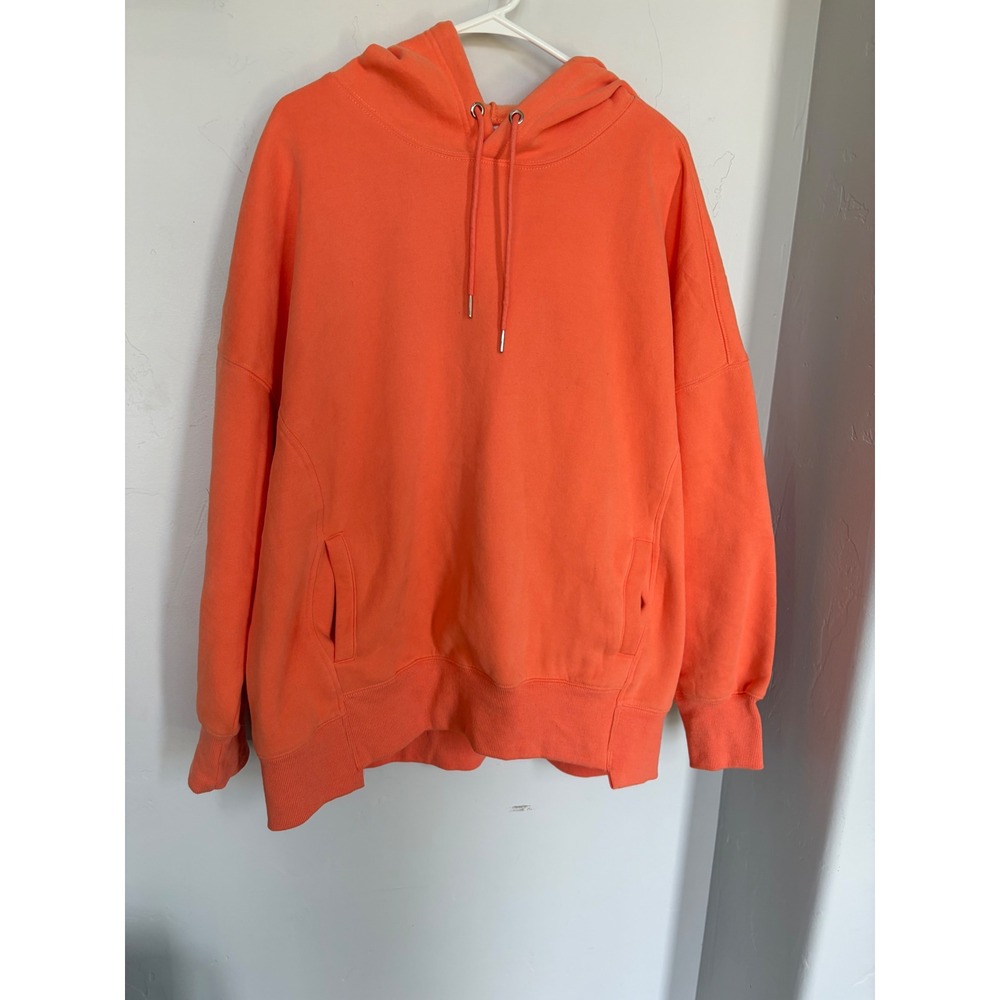 Neon Orange Oversized‎ Fleece Hoodie Sweatshirt XL Bright Coral Loungewear
